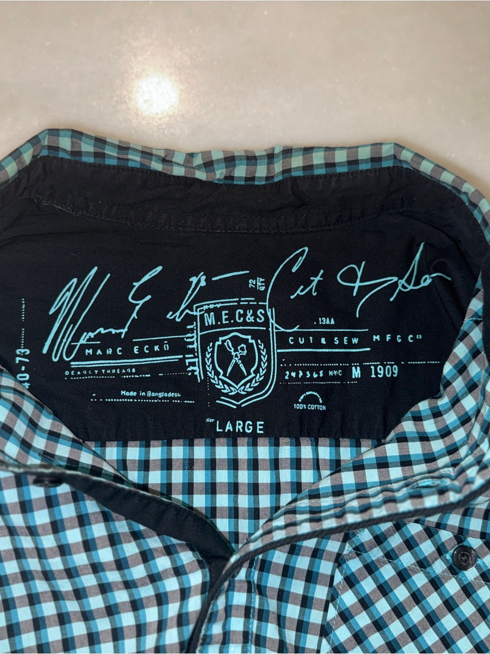Marc Ecko Blue and Black Check Casual Button-Down Shirt